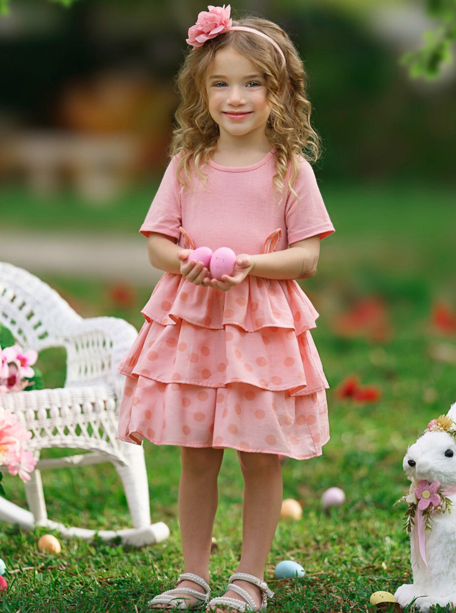 Mia Belle Girls Easter Dresses | Dotted Bunny Ears Tiered Ruffle Dress