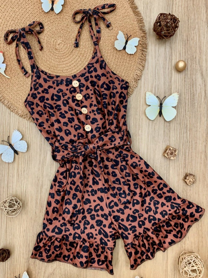 Toddler Spring Outfits | Girls Leopard Print Button Drawstring Romper