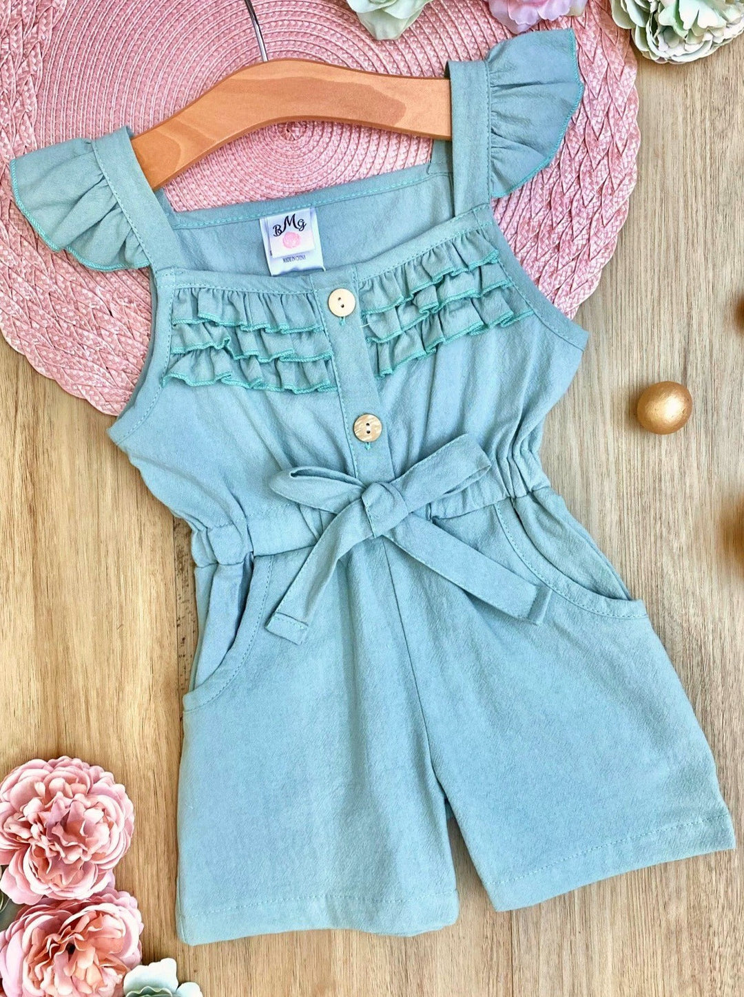 Toddler Spring Clothes | Little Girls Flutter Sleeve Ruffled Romper