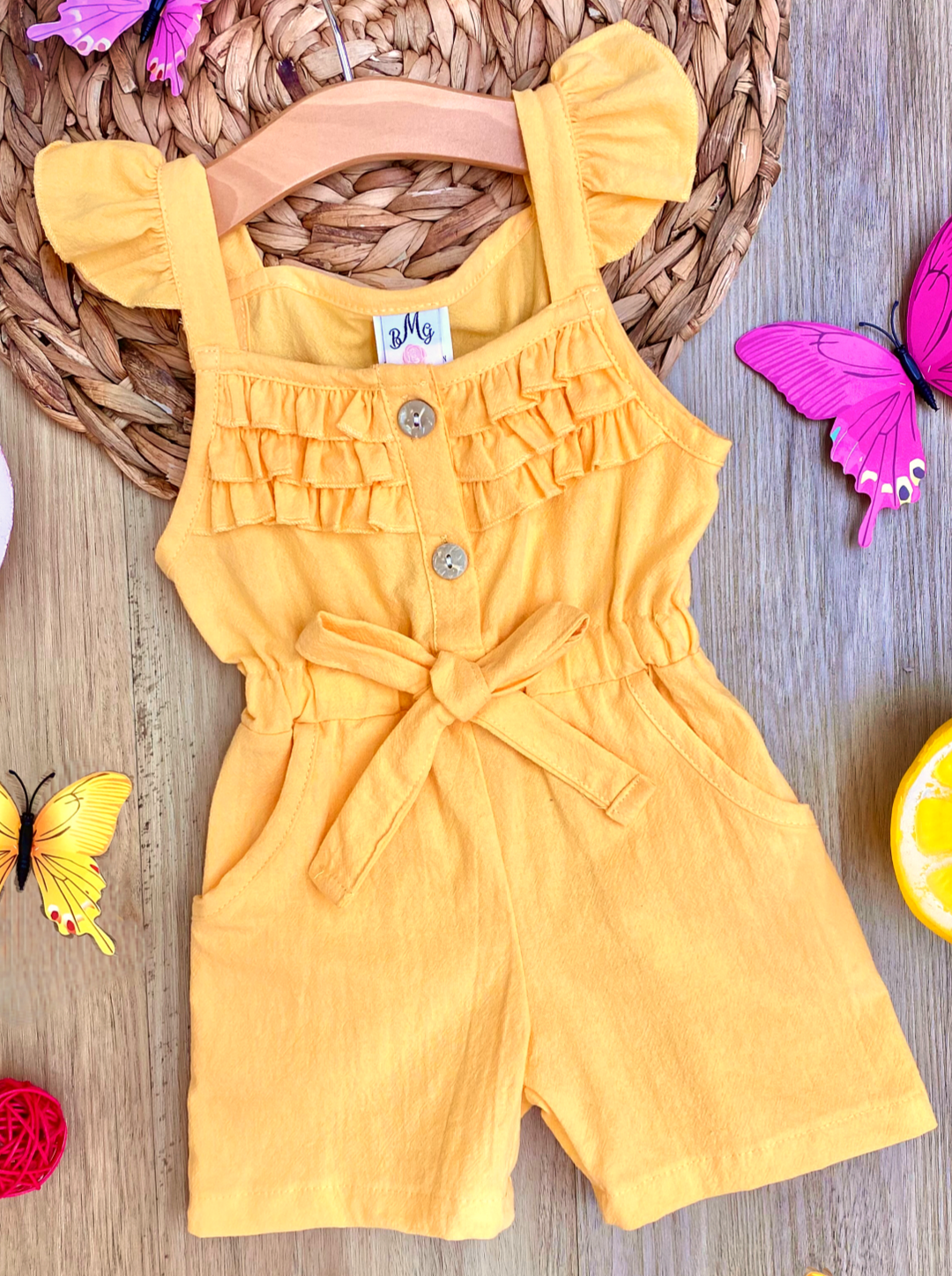 Toddler Spring Clothes | Little Girls Flutter Sleeve Ruffled Romper