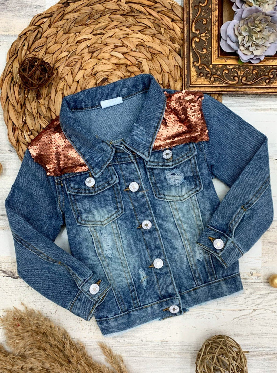 Kids Denim Clothes | Sequin Shoulder Denim Jacket | Mia Belle Girls