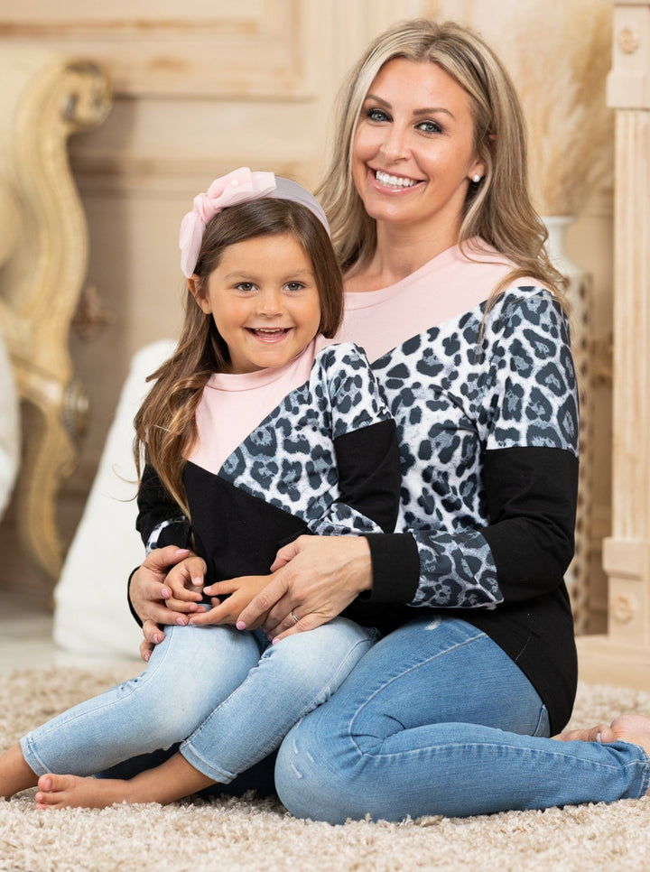 Mommy and Me Matching Tops | Leopard Print Colorblock Tops | Girls Clothes