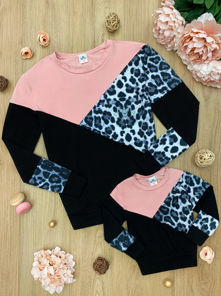 Mommy and Me Matching Tops | Leopard Print Colorblock Tops | Girls Clothes