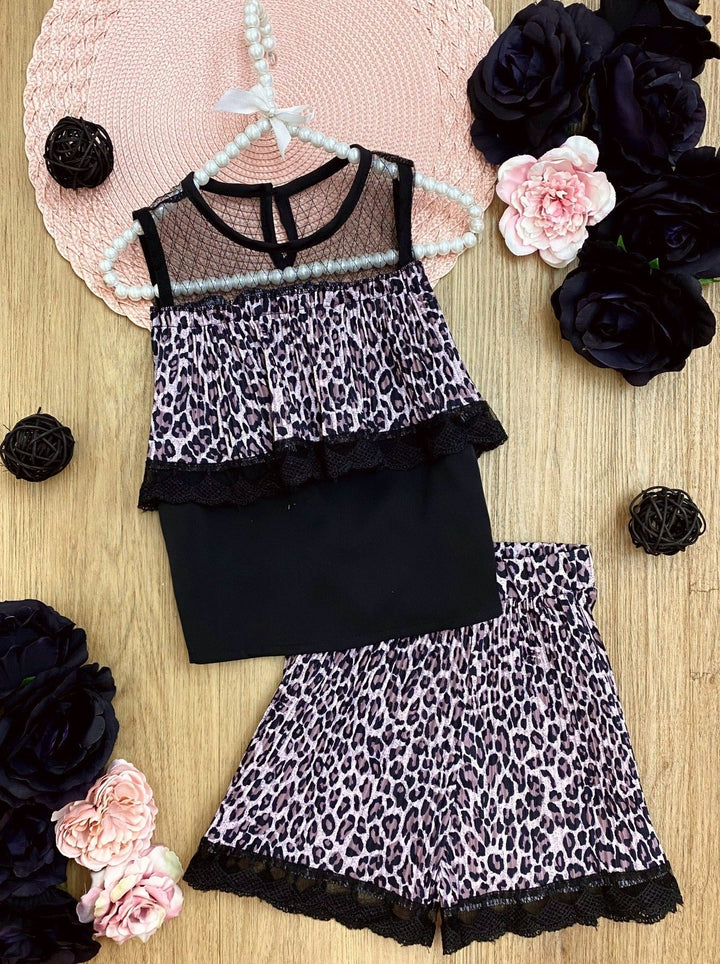 Cute Toddler Outfit | Girls Leopard Print Ruffle Tank Top & Shorts Set