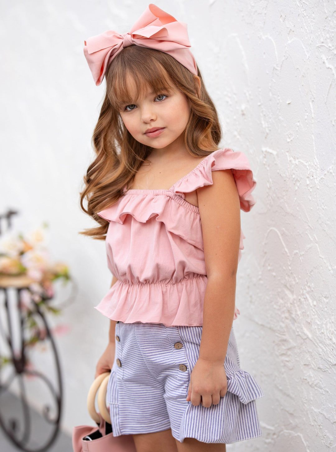 Toddler Spring Outfits | Girls Stylish Peplum Top & Stripes Shorts Set