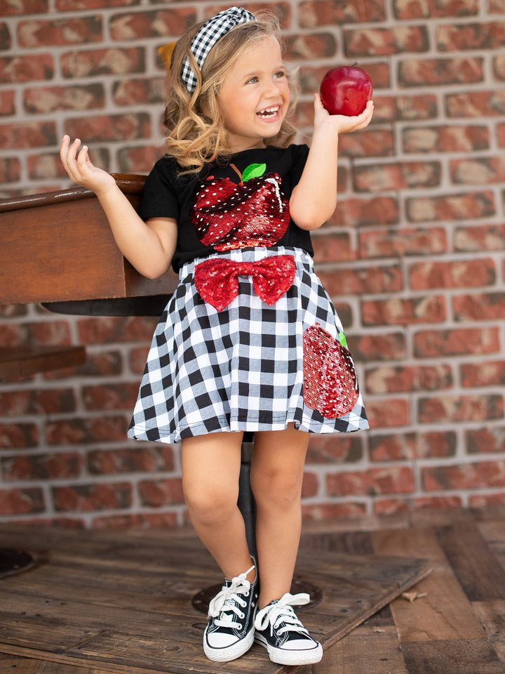 Girls School Reversible Sequin Top & Plaid Skirt Set - Mia Belle Girls