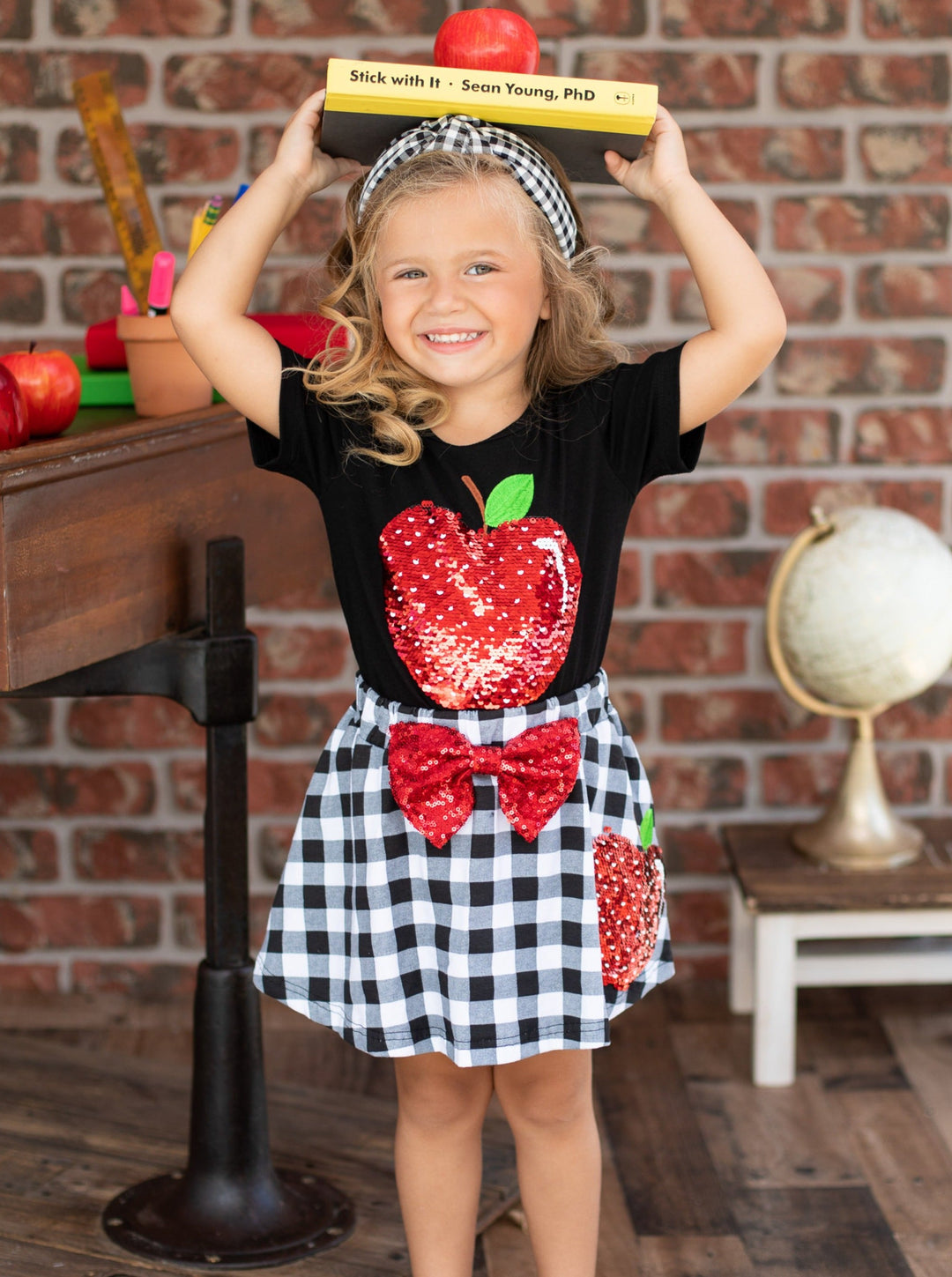 Girls School Reversible Sequin Top & Plaid Skirt Set - Mia Belle Girls