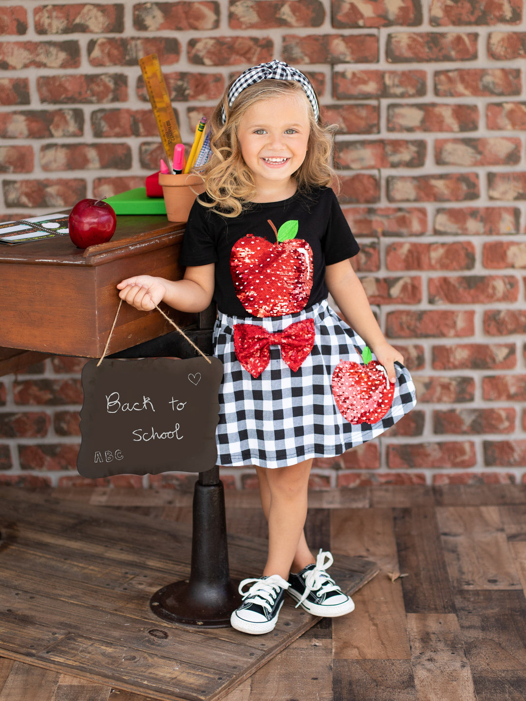 Girls School Reversible Sequin Top & Plaid Skirt Set - Mia Belle Girls