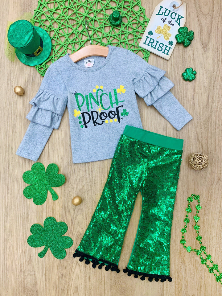 St. Patrick's Day Clothes | Girls Pinch Proof Top & Sequin Pants Set