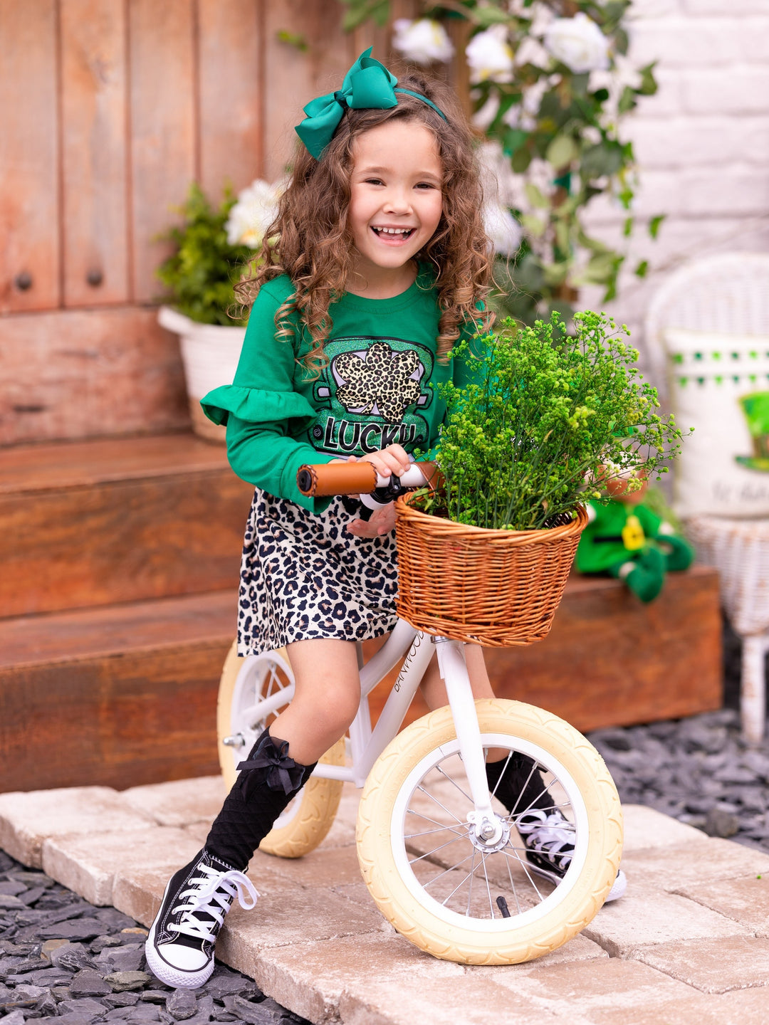 St. Patrick's Day Clothes | Girls Luck Truck Top & Leopard Skirt Set 