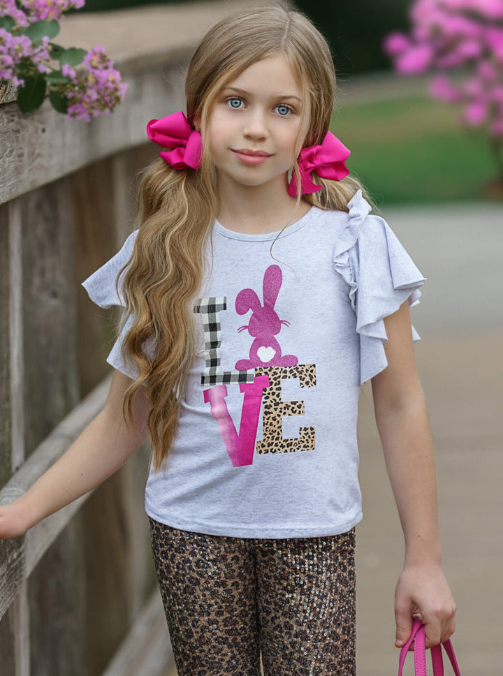 Mia Belle Girls Leopard Sequin Bermuda Shorts Set | Easter Casual Set