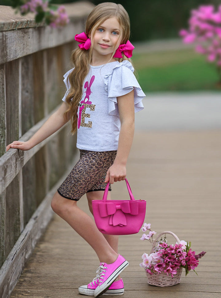 Mia Belle Girls Leopard Sequin Bermuda Shorts Set | Easter Casual Set