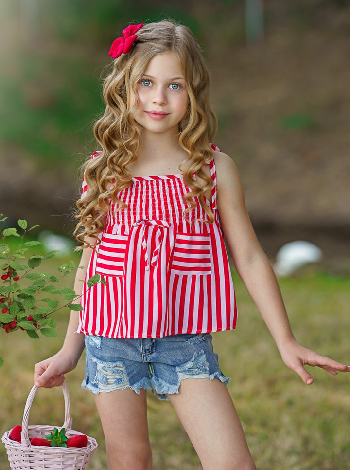 Cute Toddler Outfit | Little Girls Striped Top & Denim Shorts Set