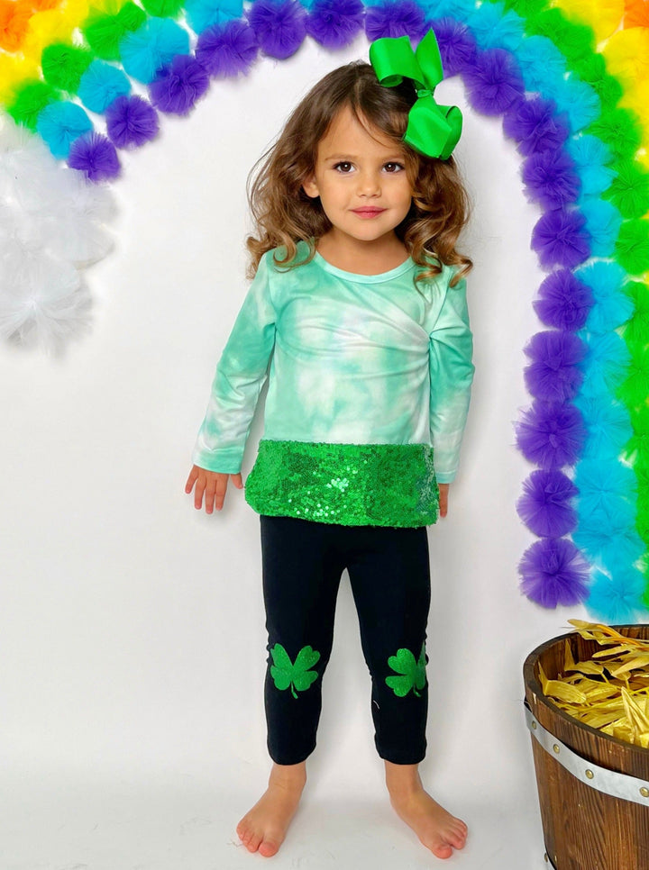 St. Patrick's Day Clothes | Girls Tie Dye Glitter Patched Legging Set