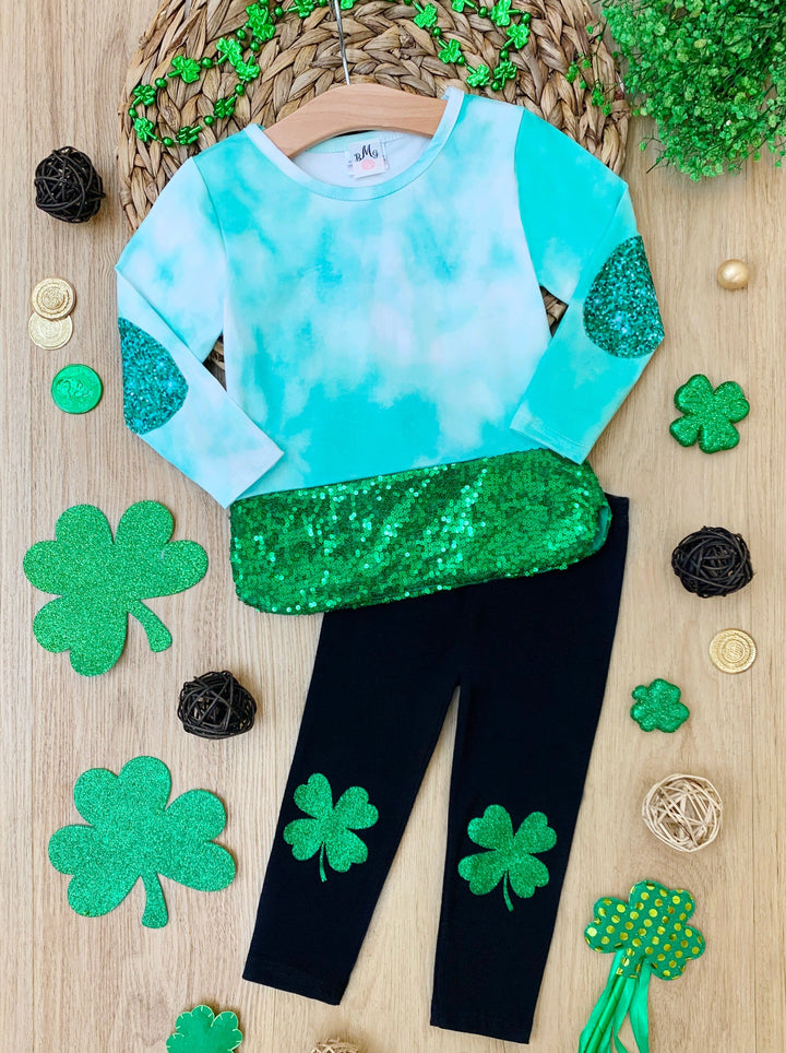 St. Patrick's Day Clothes | Girls Tie Dye Glitter Patched Legging Set