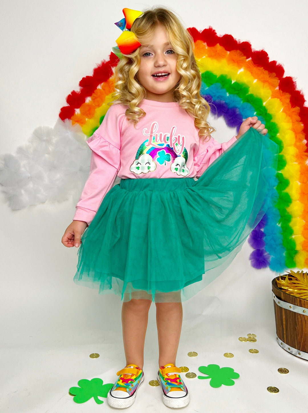 St. Patrick's Day Clothes | Girls Lucky Rainbow Ruffle Top & Tutu Set