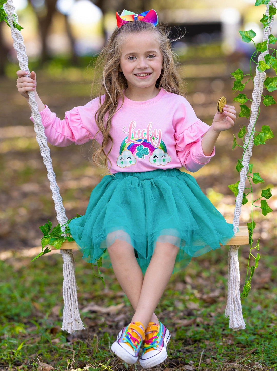 St. Patrick's Day Clothes | Girls Lucky Rainbow Ruffle Top & Tutu Set