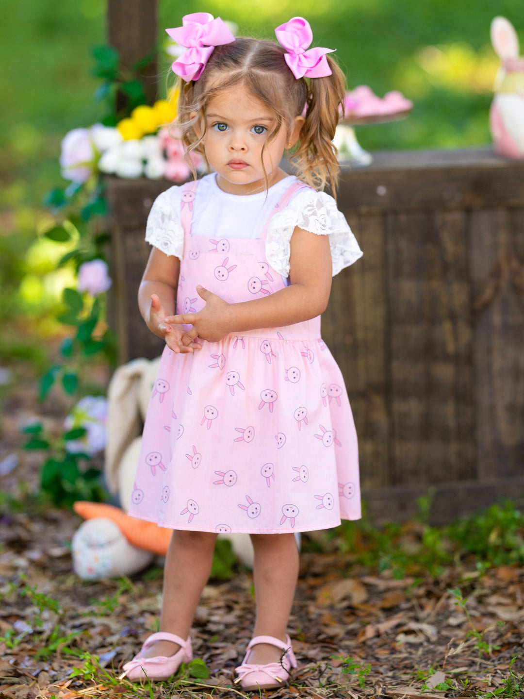 Mia Belle Girls Easter Dresses | Lace Sleeve Top and Overall Dress Set