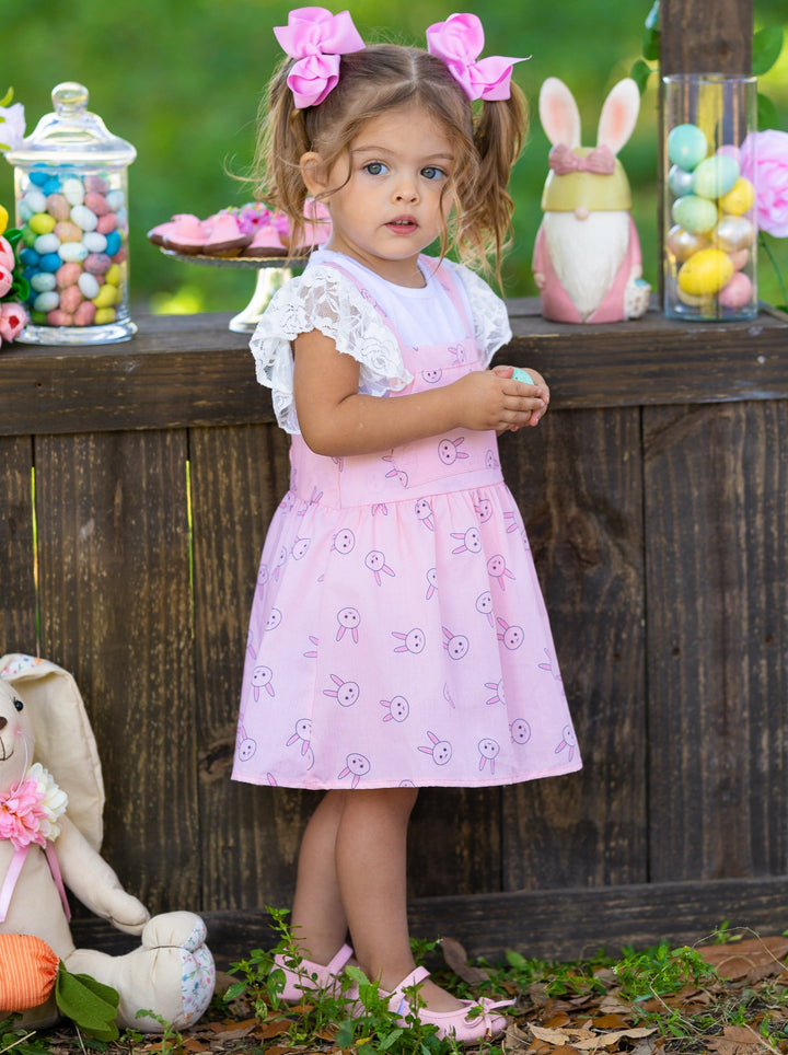 Mia Belle Girls Easter Dresses | Lace Sleeve Top and Overall Dress Set