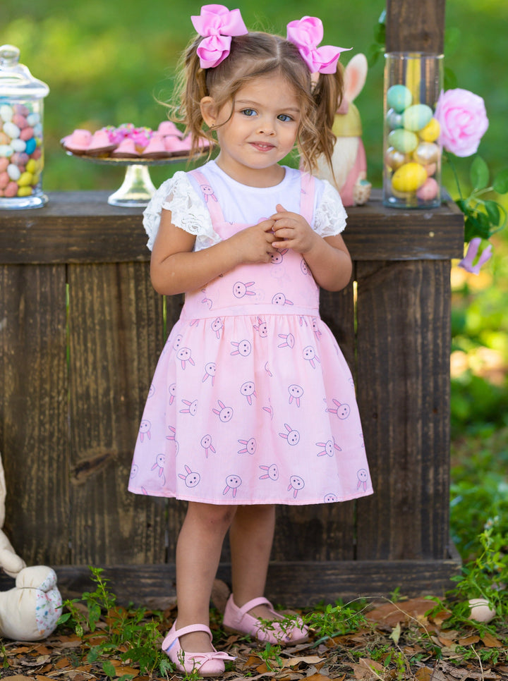 Mia Belle Girls Easter Dresses | Lace Sleeve Top and Overall Dress Set