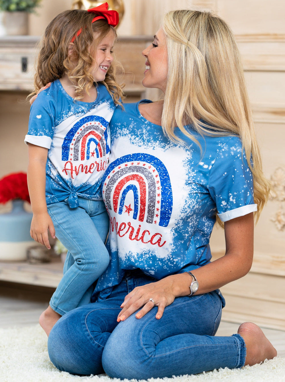 Mommy And Me America Rainbow Top | Mia Belle Girls 4th of July Tops