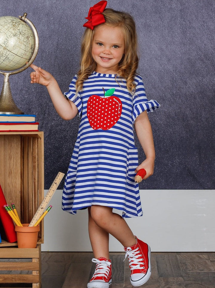 Girls Back To School Dresses | Striped Apple Dress | Mia Belle Girls