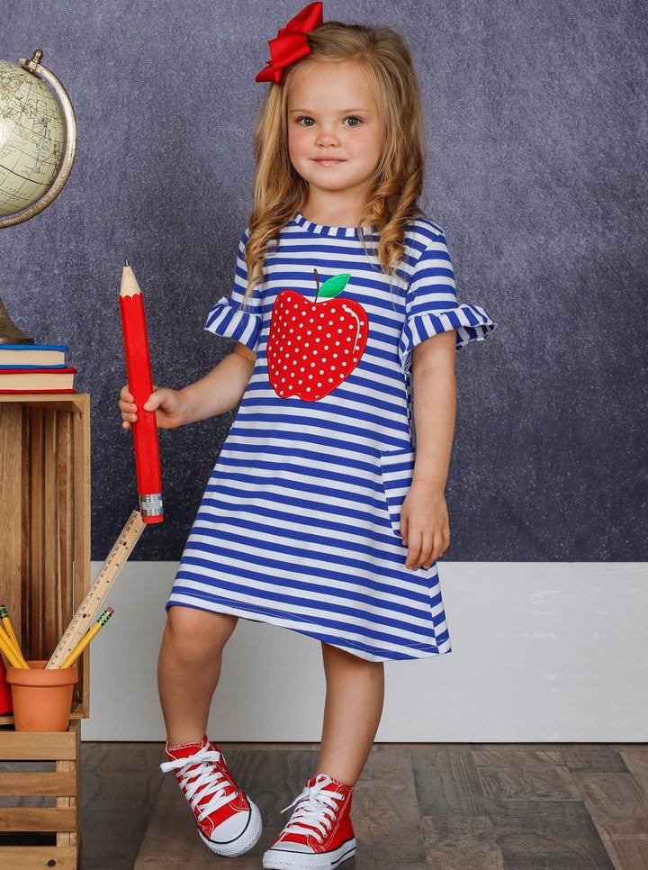 Girls Back To School Dresses | Striped Apple Dress | Mia Belle Girls