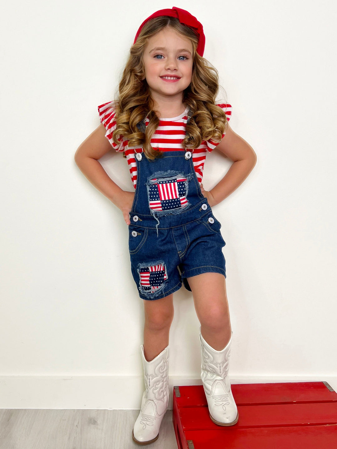 Mia Belle Girls Top And Denim Overall Set | 4th of July Outfits