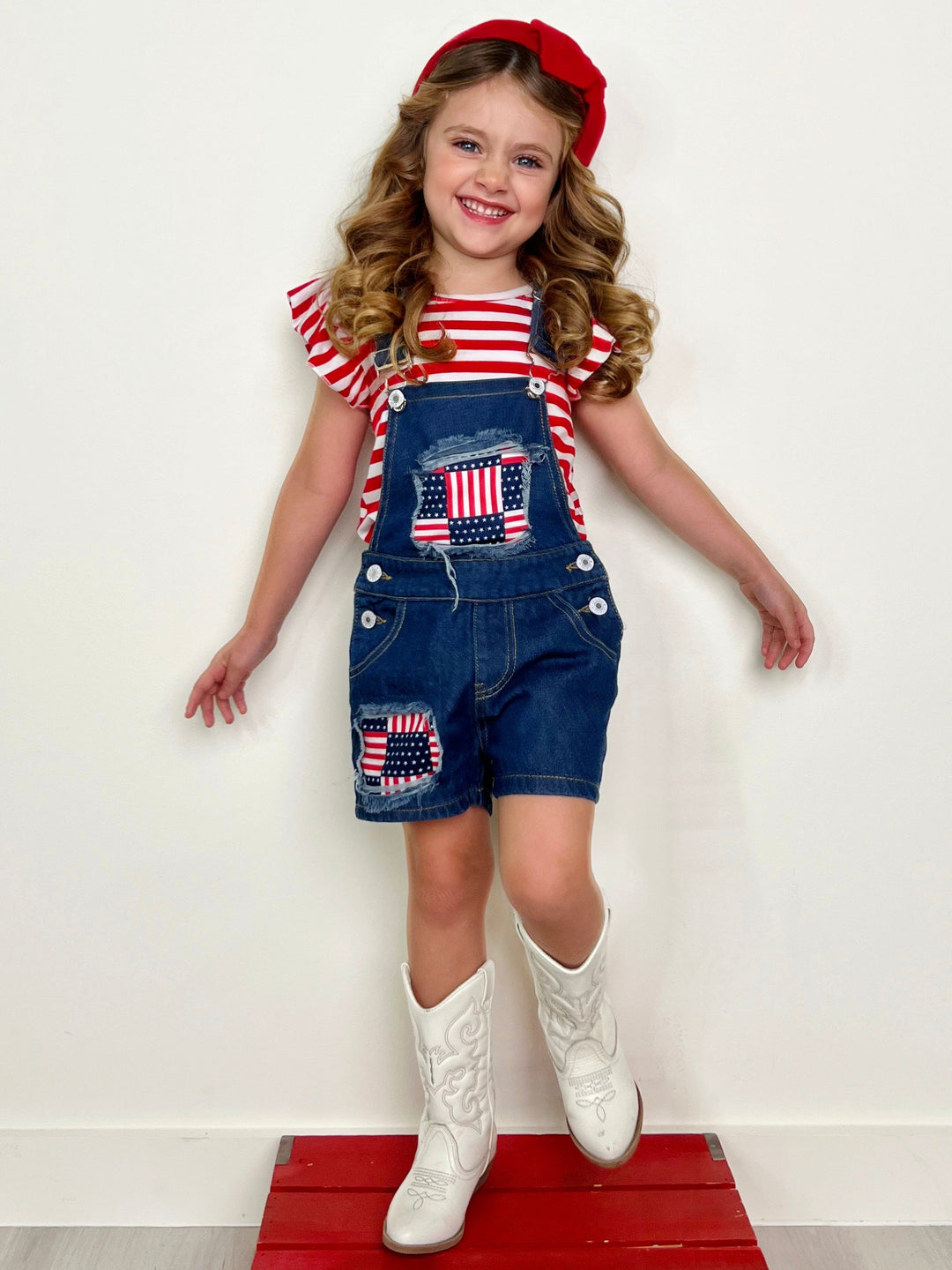 Mia Belle Girls Top And Denim Overall Set | 4th of July Outfits