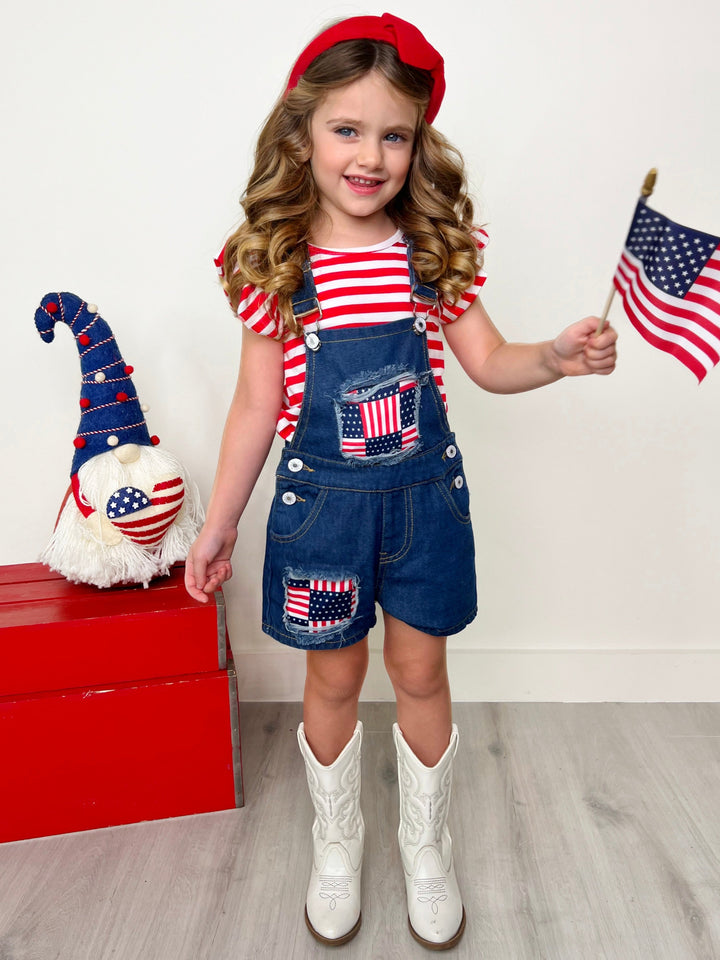 Mia Belle Girls Top And Denim Overall Set | 4th of July Outfits