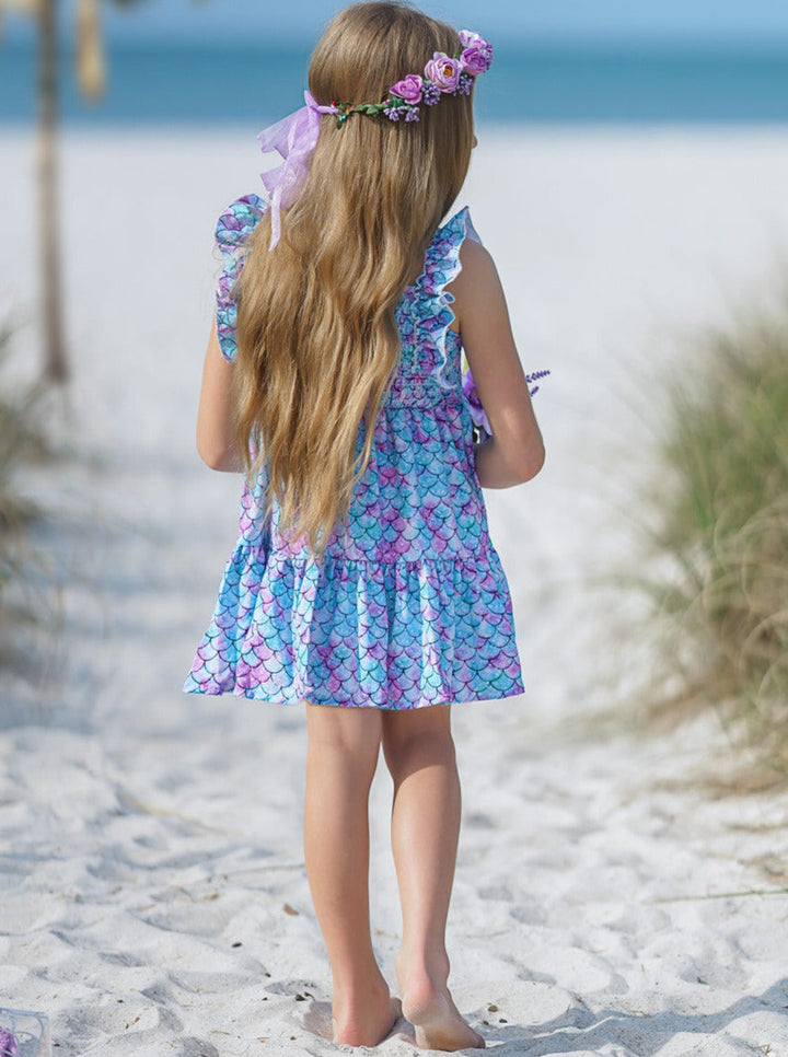 Toddler Spring Dresses | Girls Mermaid Scale Smocked Ruffle Sundress