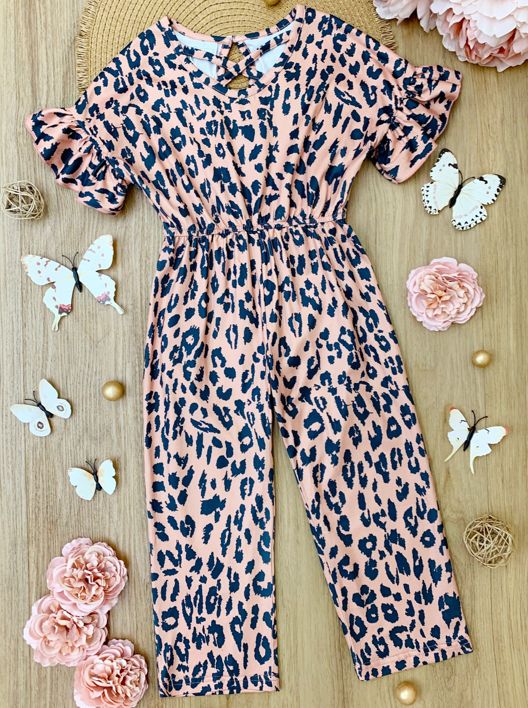 Cute Toddler Outfit | Girls Spring Leopard Ruffle Sleeve Jumpsuit