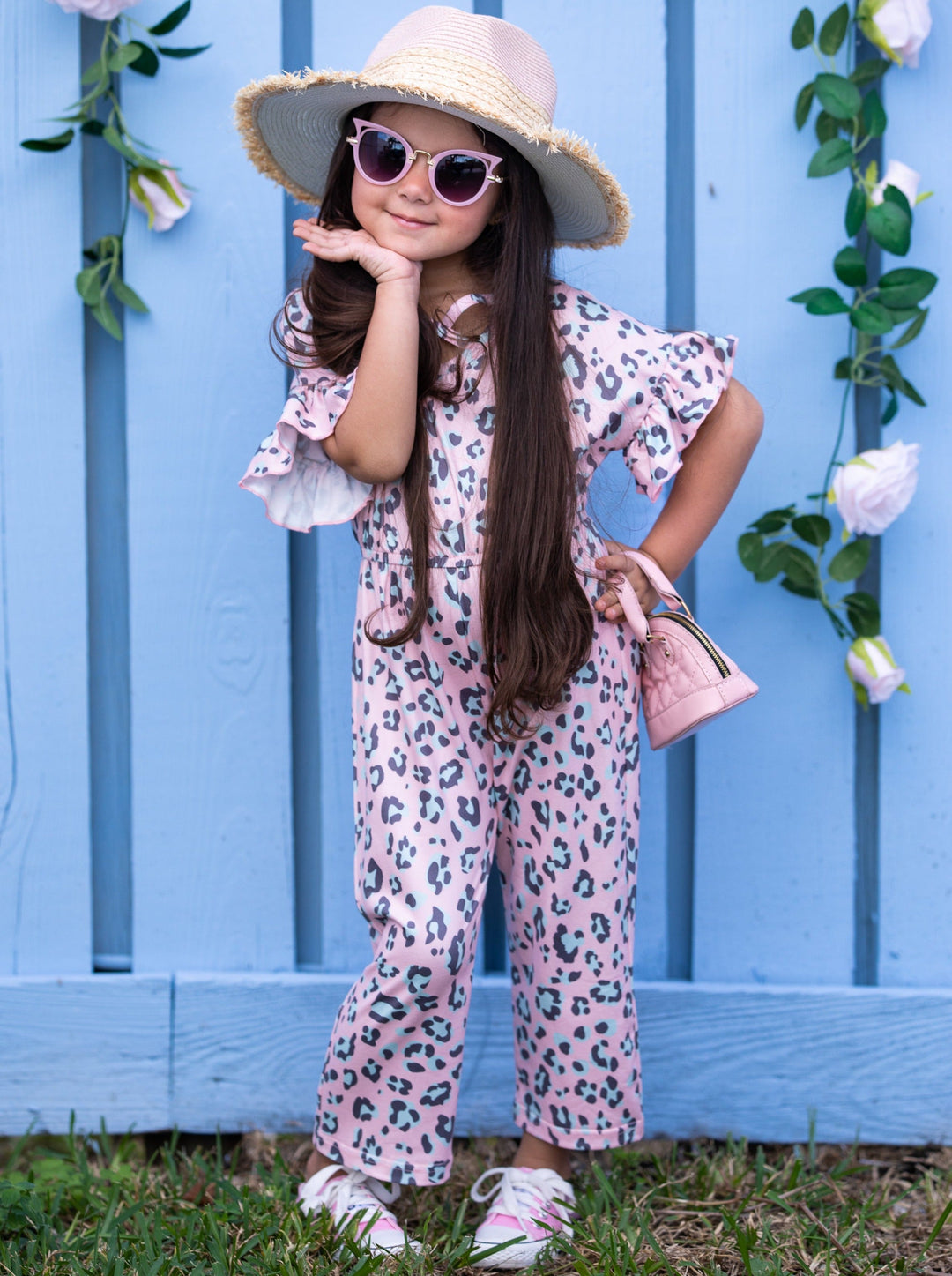 Cute Toddler Outfit | Girls Pink Leopard Print Ruffle Sleeve Jumpsuit