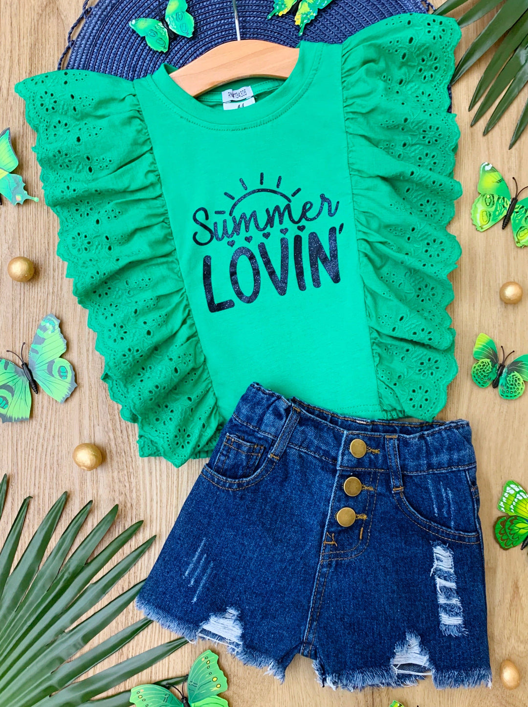 Cute Toddler Outfit | Girls Summer Lovin' Top & Denim Shorts Set