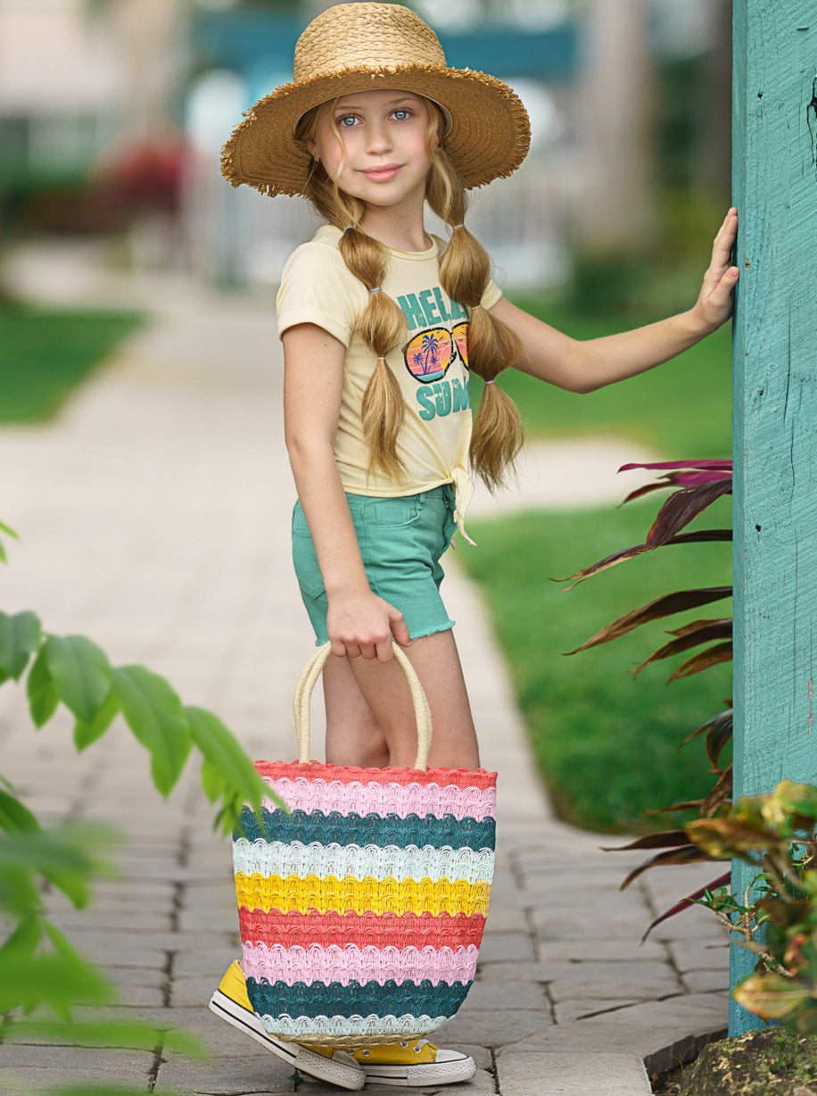 Kids Spring Fashion | Little Girls Graphic Knot Hem Tee & Shorts Set