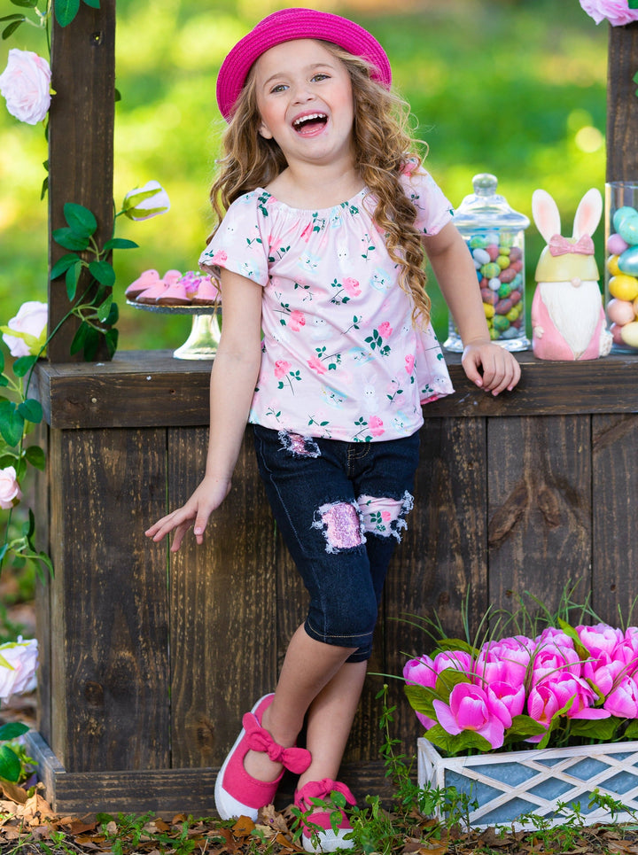 Mia Belle Girls Easter Top & Patched Denim Set | Easter Casual Sets