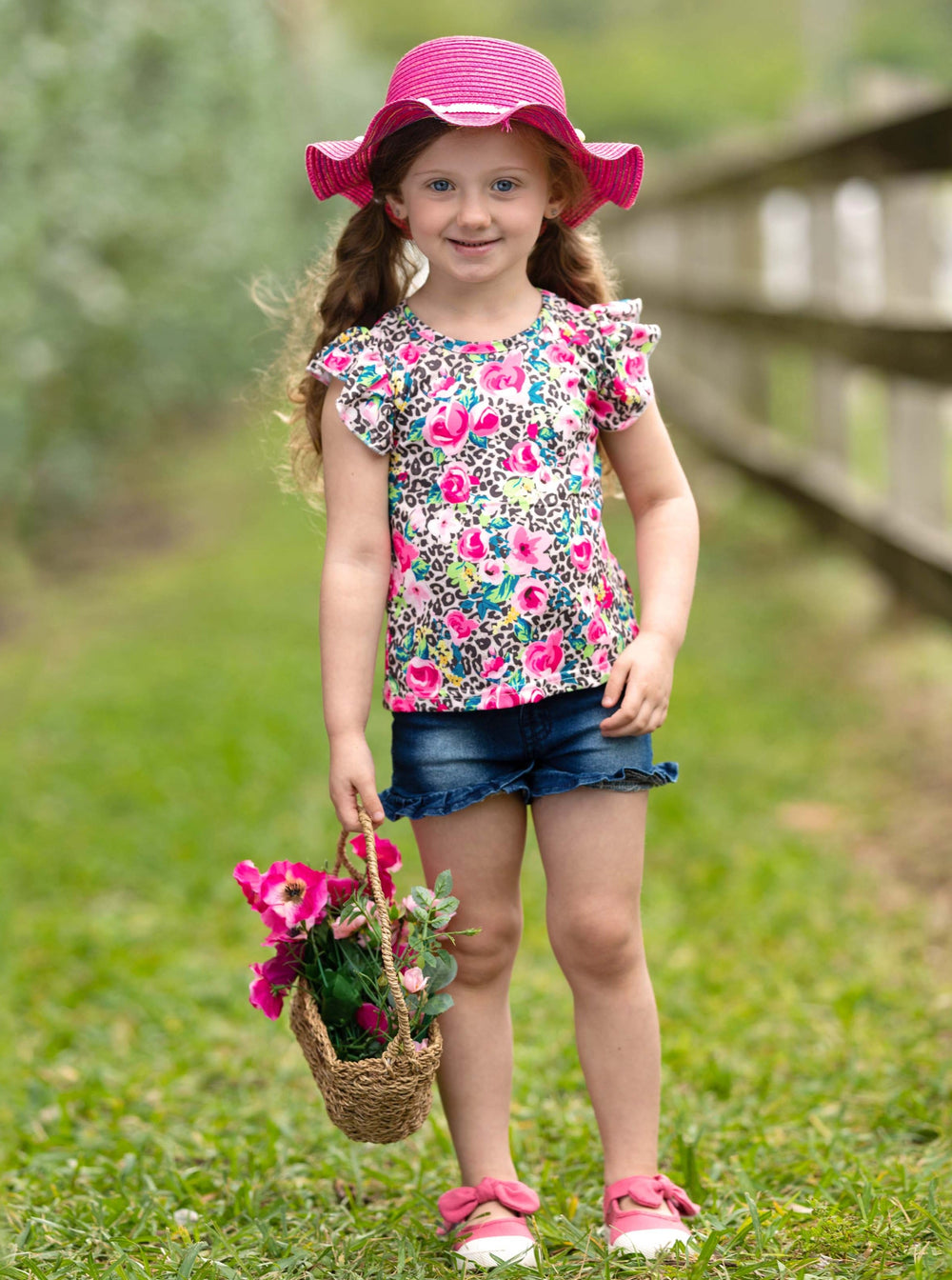 Spring Fashion For Girls | Leopard Floral Top & Denim Shorts Set