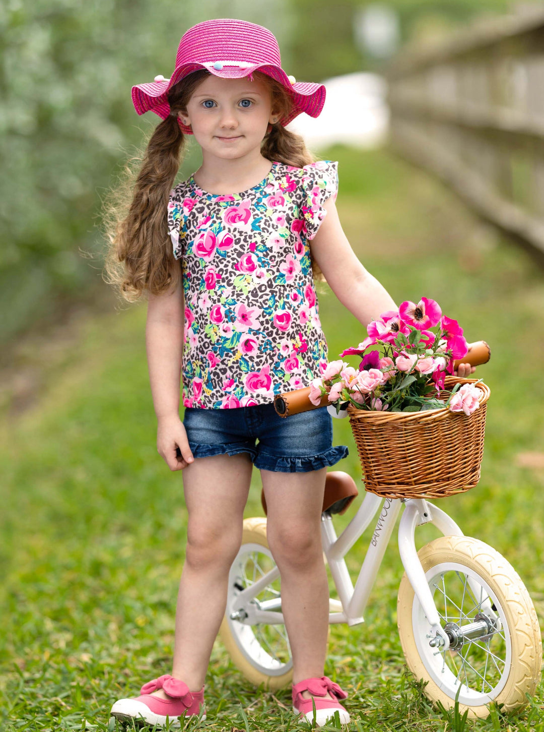 Spring Fashion For Girls | Leopard Floral Top & Denim Shorts Set