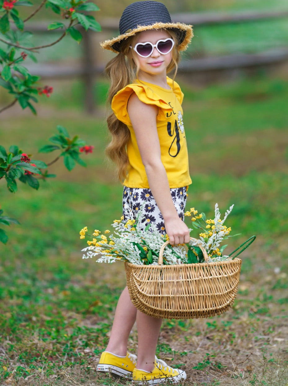 Mia Belle Girls Daisy Top & Floral Pom-Pom Shorts Set | Resort Wear