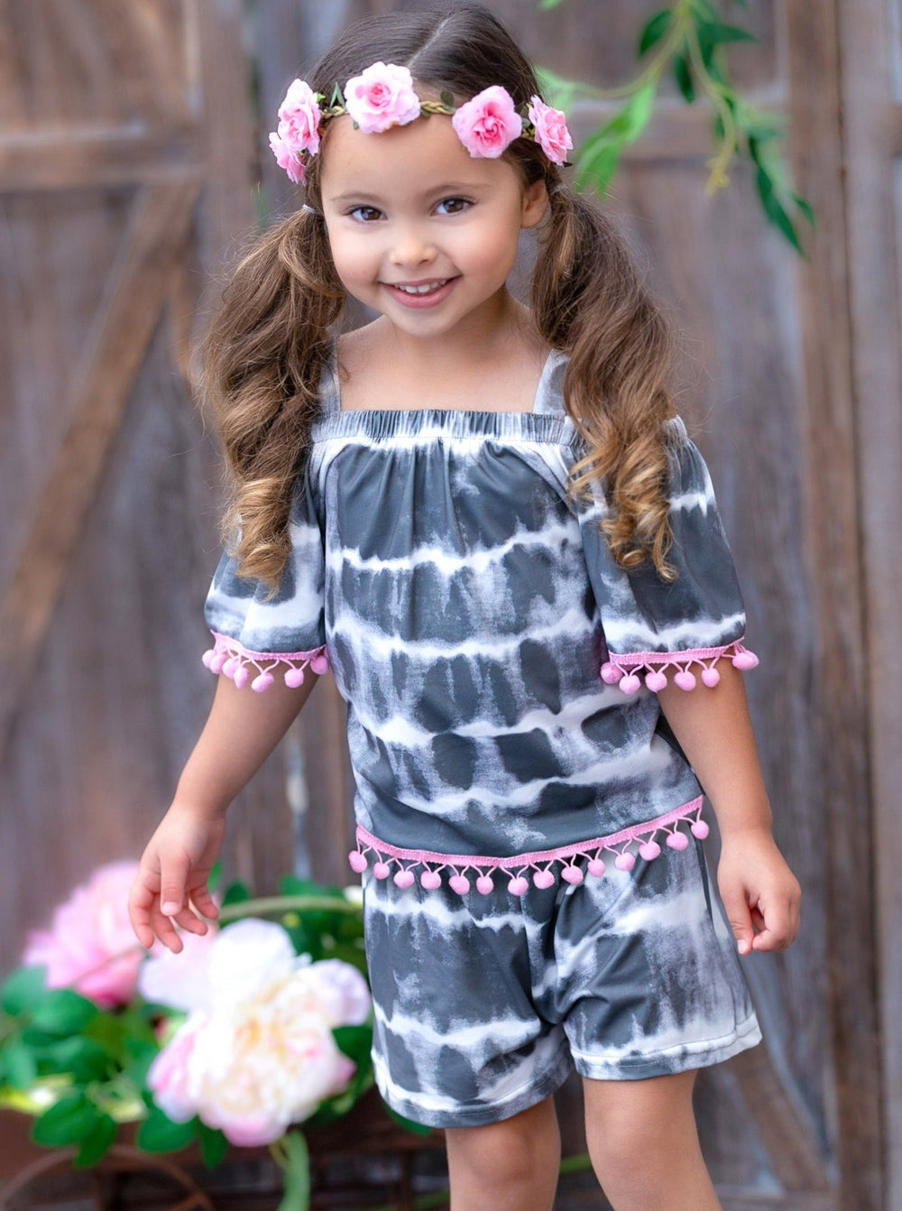 Casual Spring Clothes | Girls Tie Dye Tassel Hem Top & Shorts Set