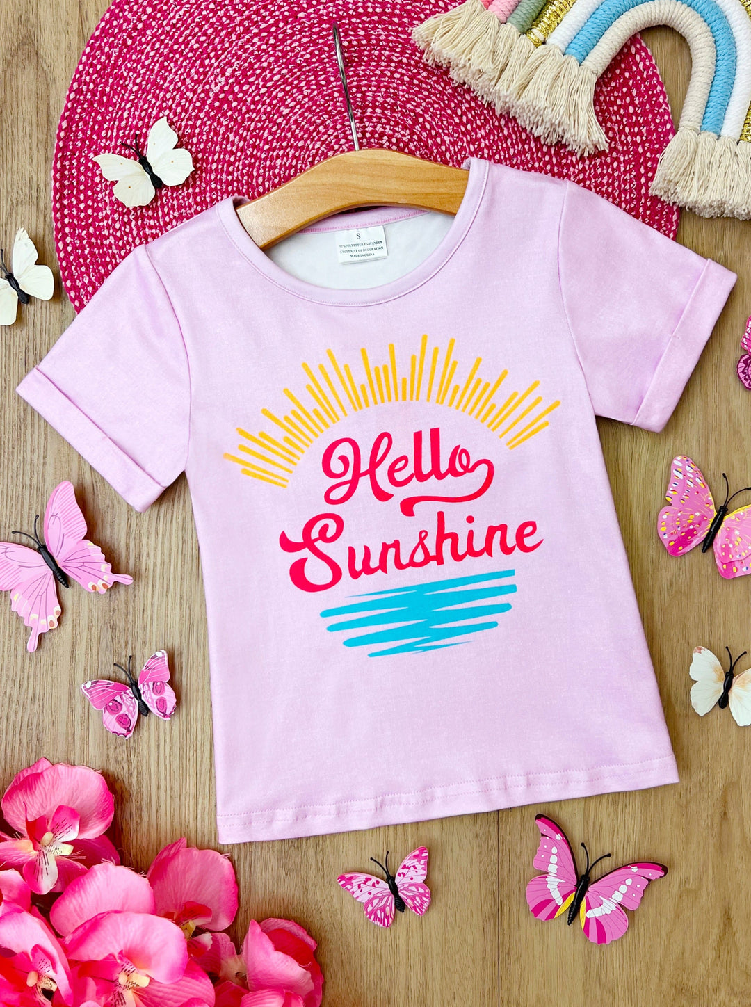 Cute Toddler Tops | Girls Short Sleeve Hello Sunshine Graphic Tee