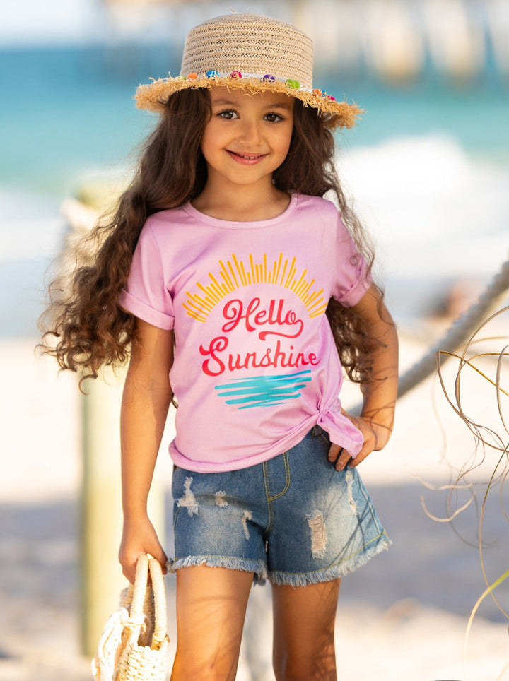 Cute Toddler Tops | Girls Short Sleeve Hello Sunshine Graphic Tee