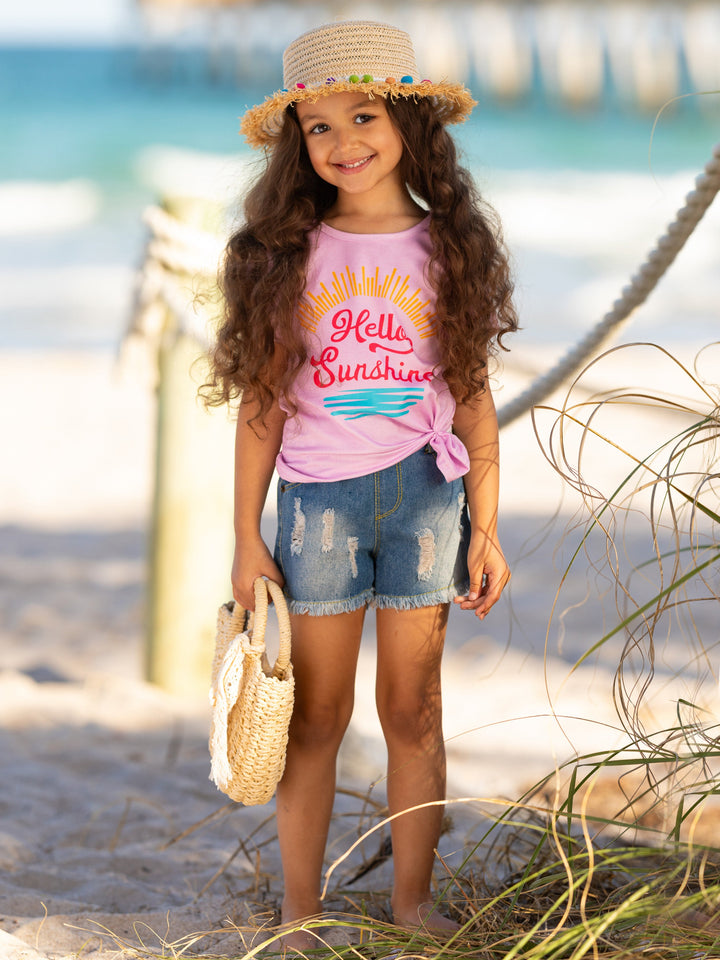 Cute Toddler Tops | Girls Short Sleeve Hello Sunshine Graphic Tee