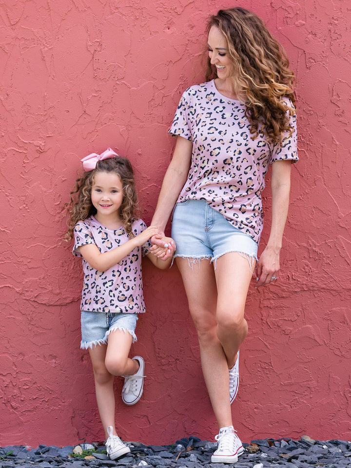 Mommy & Me Spring Tops | Matching Pink Leopard Print Crew Neck Top