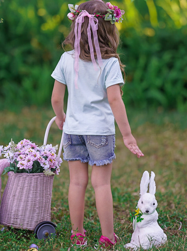 Girls Cute Easter Tops | Leopard Print Bunnies Short Sleeve Top