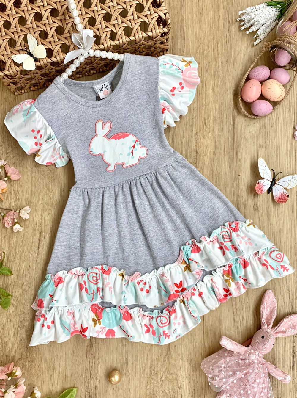 Mia Belle Girls Bunny Ruffle Tiered Midi Dress | Easter Dresses