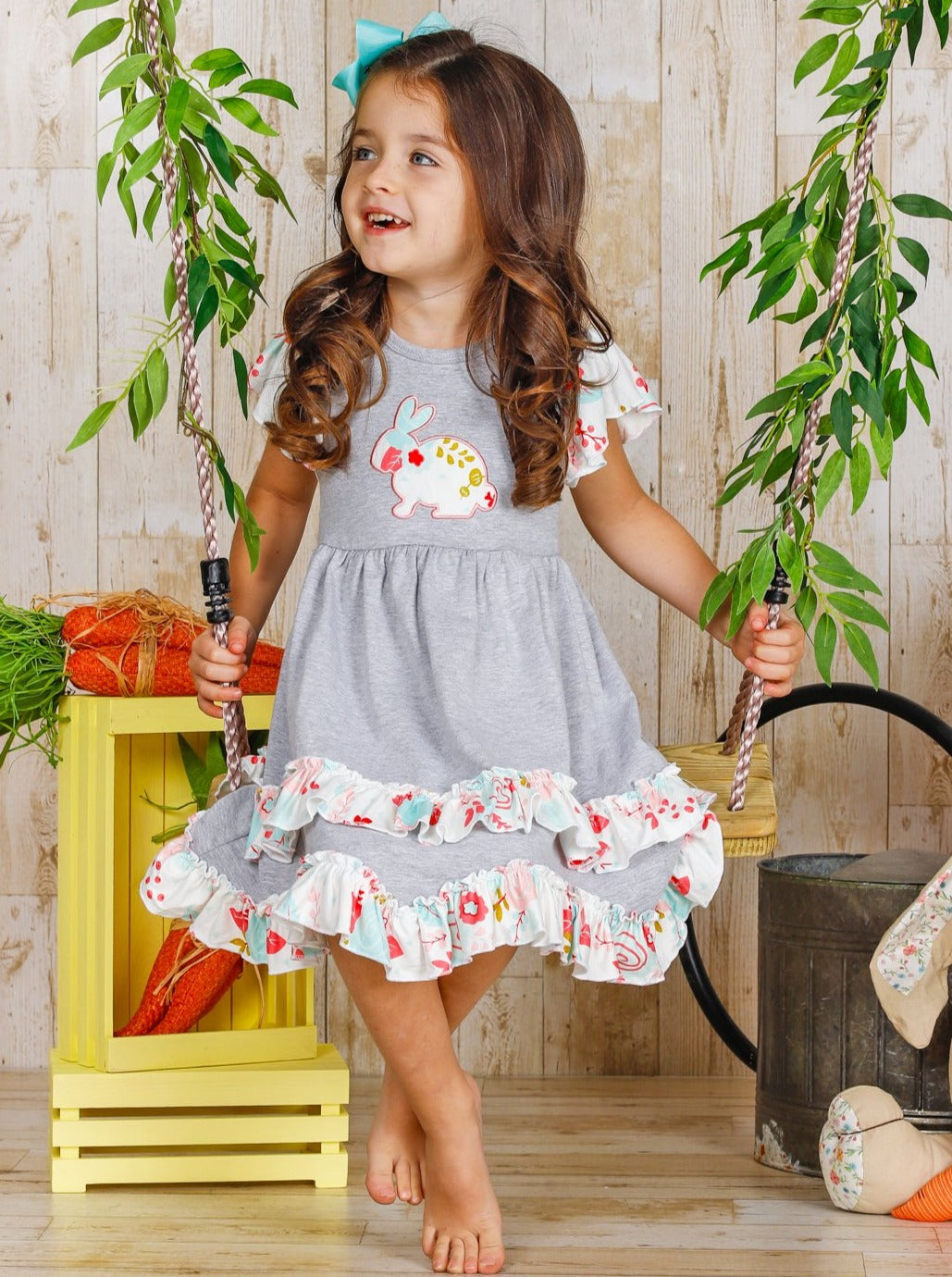 Mia Belle Girls Bunny Ruffle Tiered Midi Dress | Easter Dresses