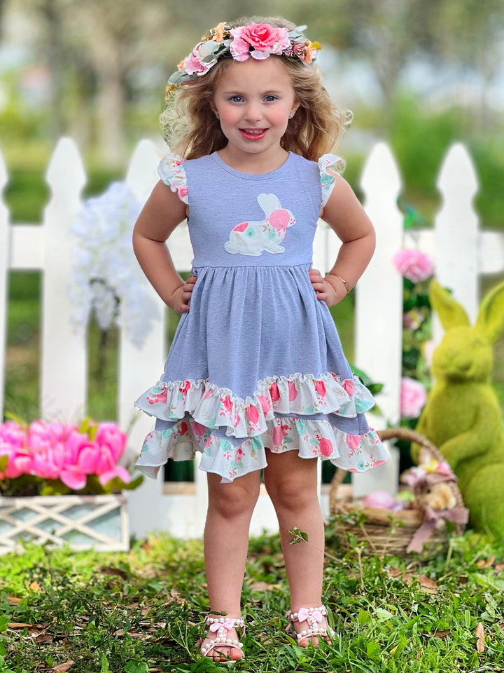 Mia Belle Girls Bunny Ruffle Tiered Midi Dress | Easter Dresses