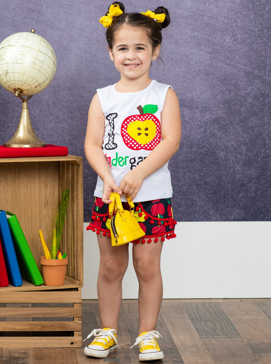 First Day of School | Kindergarten Pom Pom Short Set | Mia Belle Girls