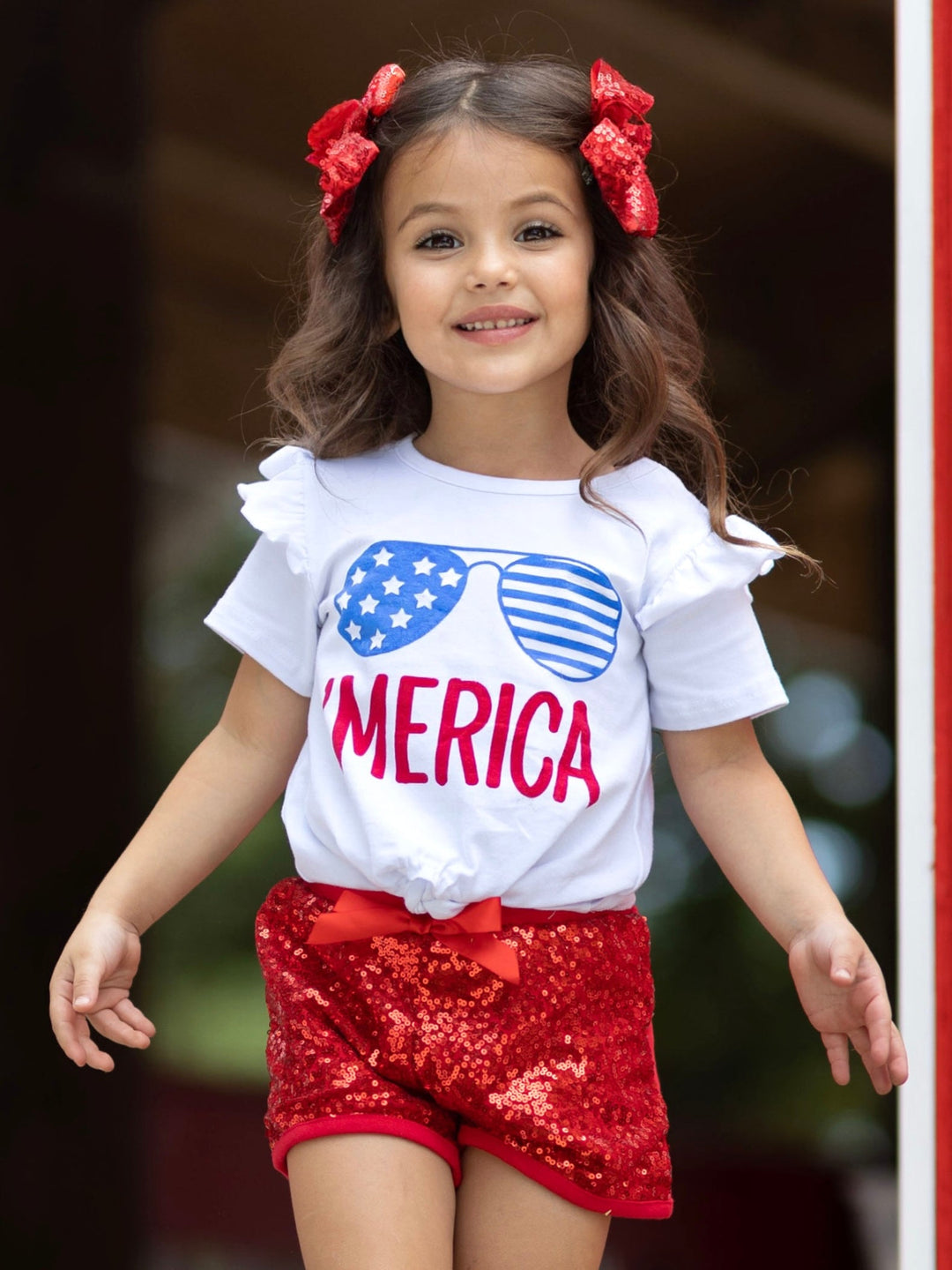 Mia Belle Girls Merica Top and Sequin Shorts Set | 4th of JulySets